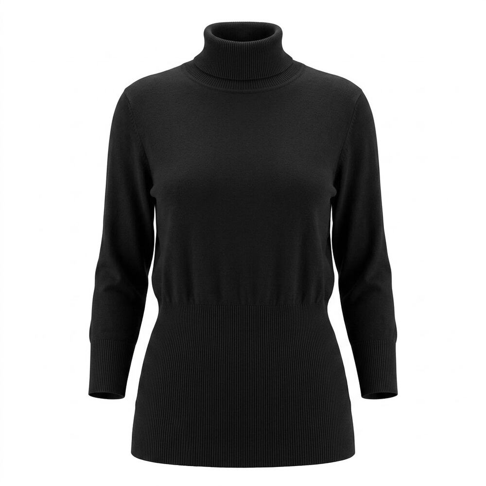 White House Black Market Silk Blend Black Turtleneck Sweater Women Size XL